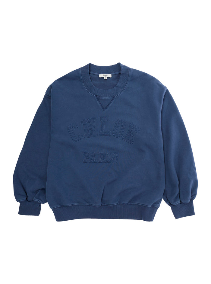 Crewneck Sweatshirt with Logo Printed on the Front in Blue Cotton for Girls Blu Sweatshirts