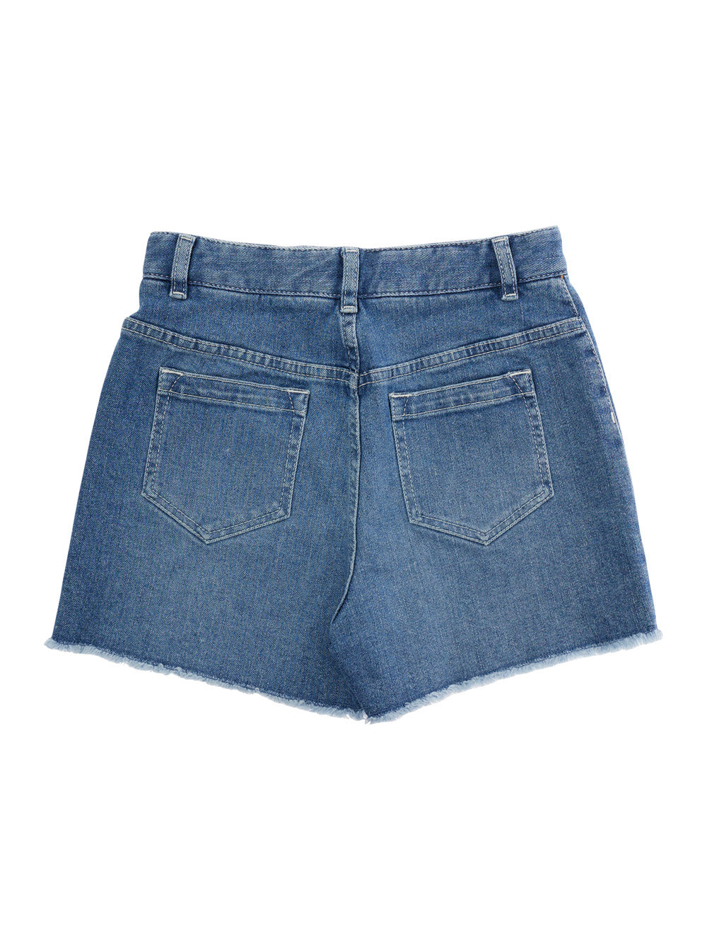 Blue Shorts with Logo Charm on the Front and Denim Belt Loops for Girls Blu Cotton Bermuda