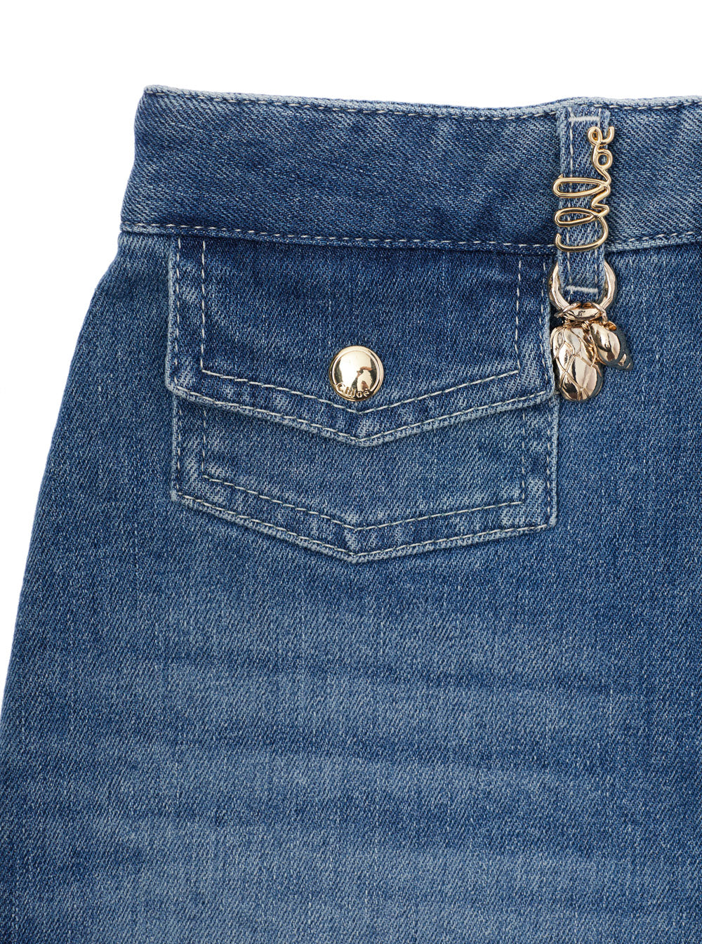 Blue Shorts with Logo Charm on the Front and Denim Belt Loops for Girls Blu Cotton Bermuda
