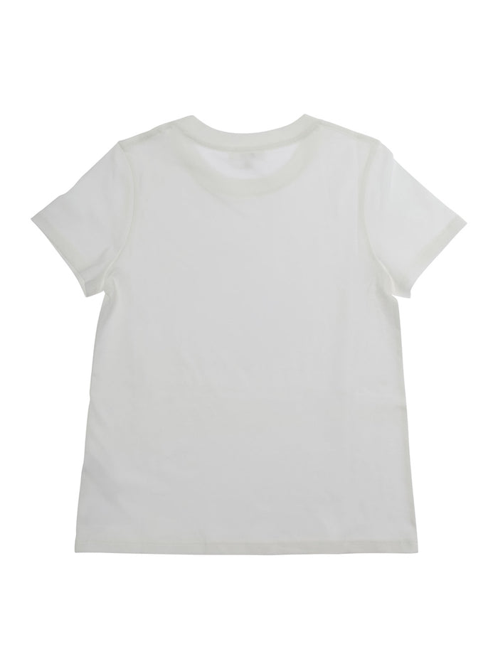 Round Neck T-Shirt with Front Logo in White Cotton for Girls Tshirts And Polo Shirts