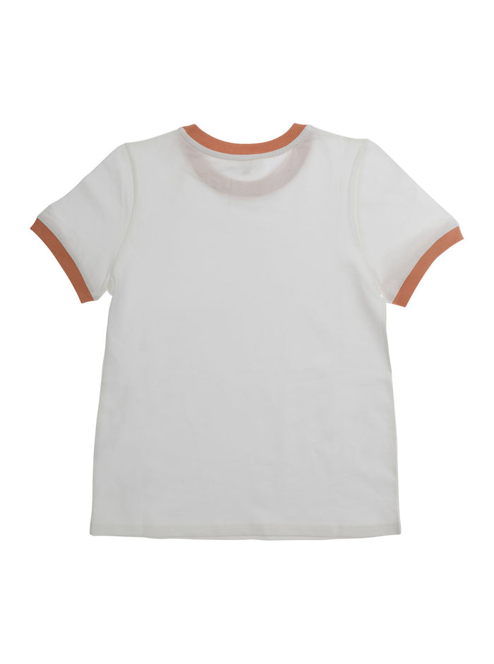Round Neck T-Shirt with Logo on Front in White Cotton for Girls Tshirts And Polo Shirts