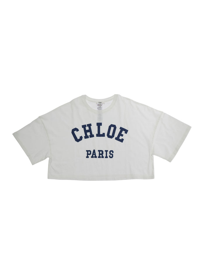 White Cotton Logo Crop T-Shirt for Girls Tshirts And Polo Shirts