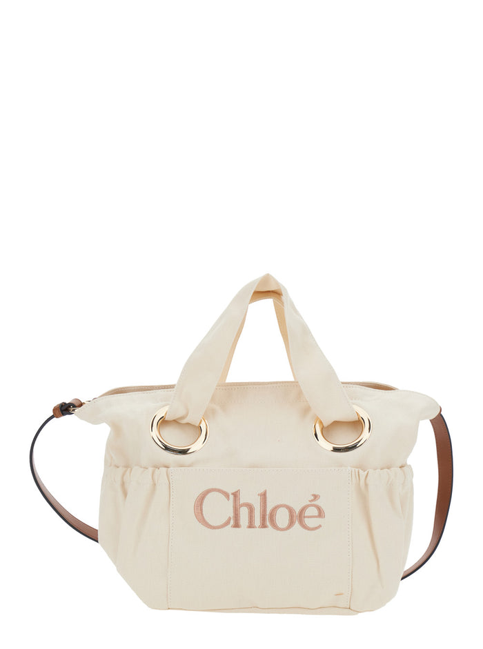 Shoulder Bag BASKET with White Cotton Details for Women Crossbody