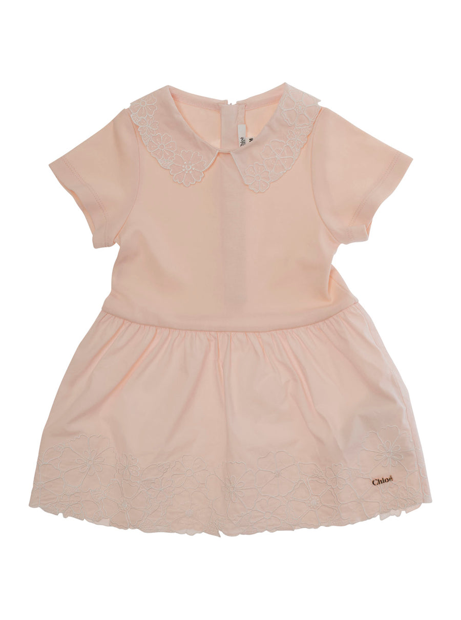 Dress Pink Cotton Embroidered
