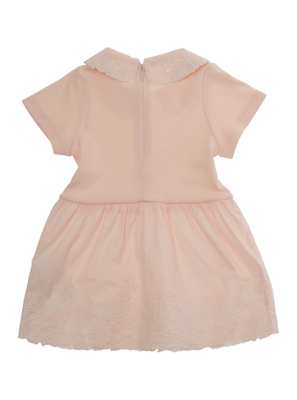 Pink Dress with Logo Lettering on the Front and All-Over Embroidery in Fabric Baby Cotton