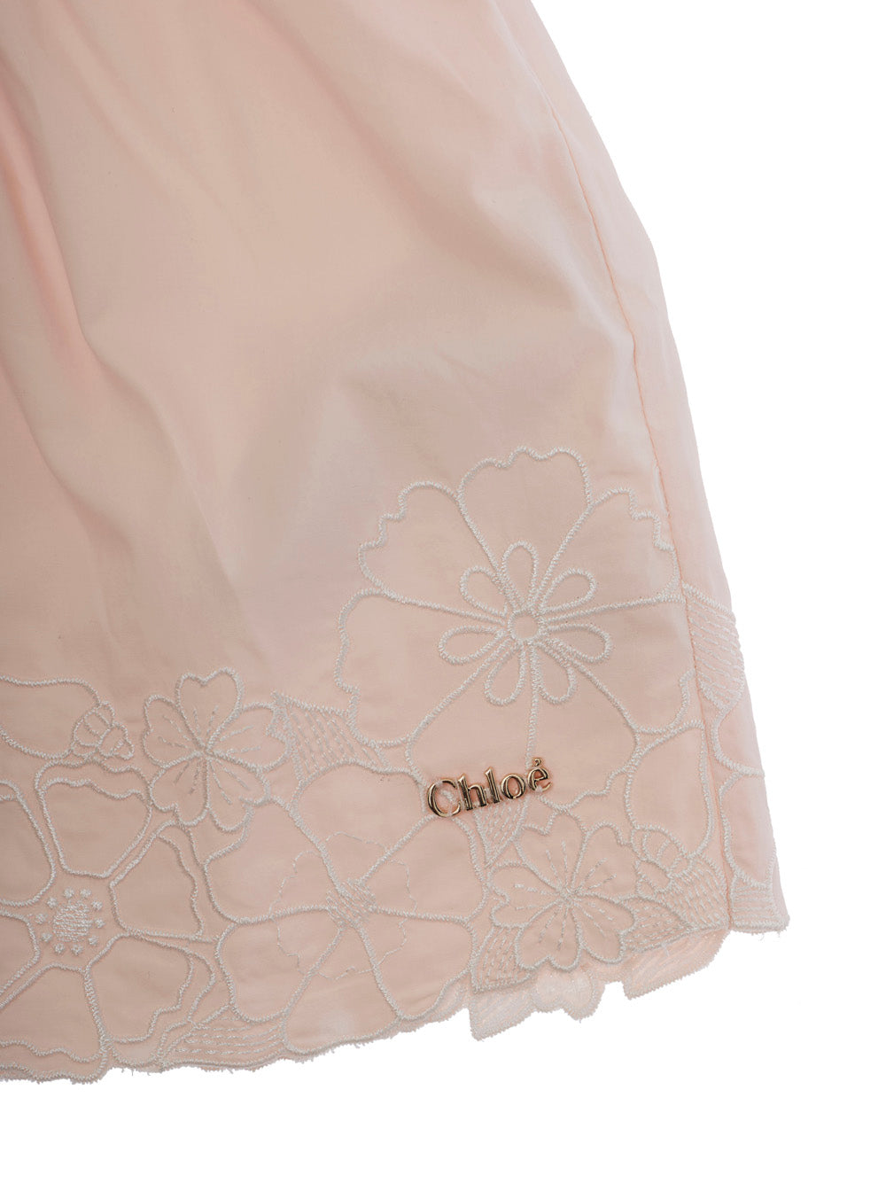 Pink Dress with Logo Lettering on the Front and All-Over Embroidery in Fabric Baby Cotton