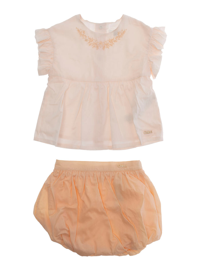SHIRT + SHORTS Pink with Refined Details in Cotton Child Suits