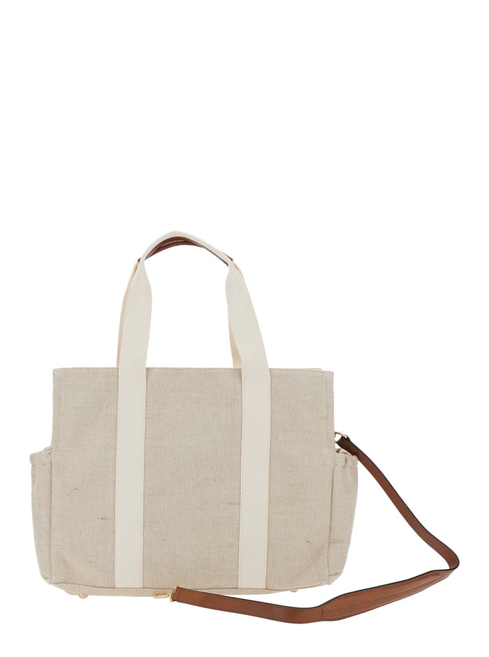 Shoulder Bag CHANGING with White Jute Details for Women Cotton Viscose Crossbody