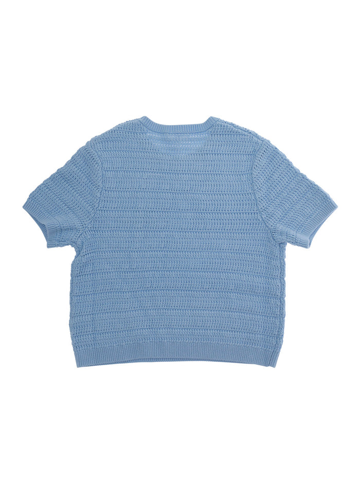 Light Blue T-Shirt with Crochet Design and Lettering Logo on the Front in Cotton Blend for Girls Tshirts Polo Shirts
