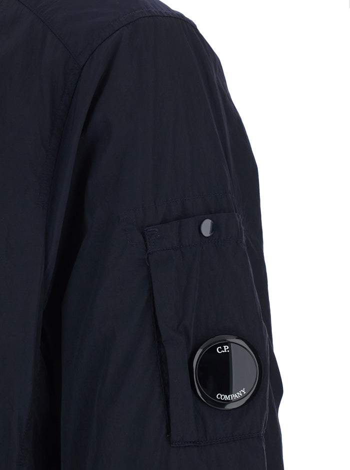Blue Jacket with Classic Collar and Logo Plate on Sleeve in Tech Fabric for Men Blu Polyamide Outerwear