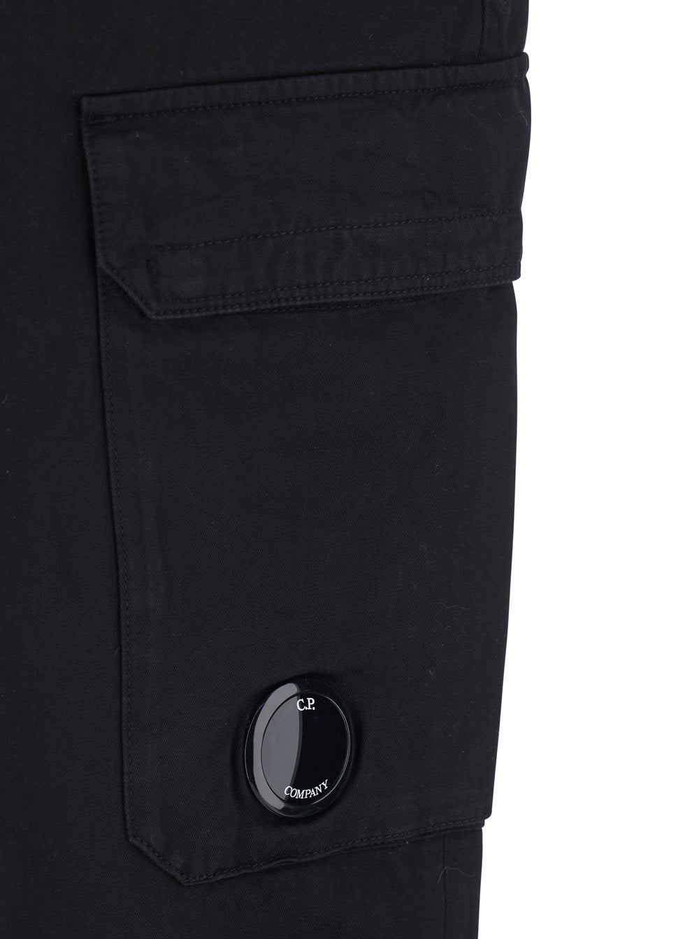 C.P. COMPANY Black Cargo Pants with Logo Plate on the Side and Two Front Pockets for Men Cotton Trousers