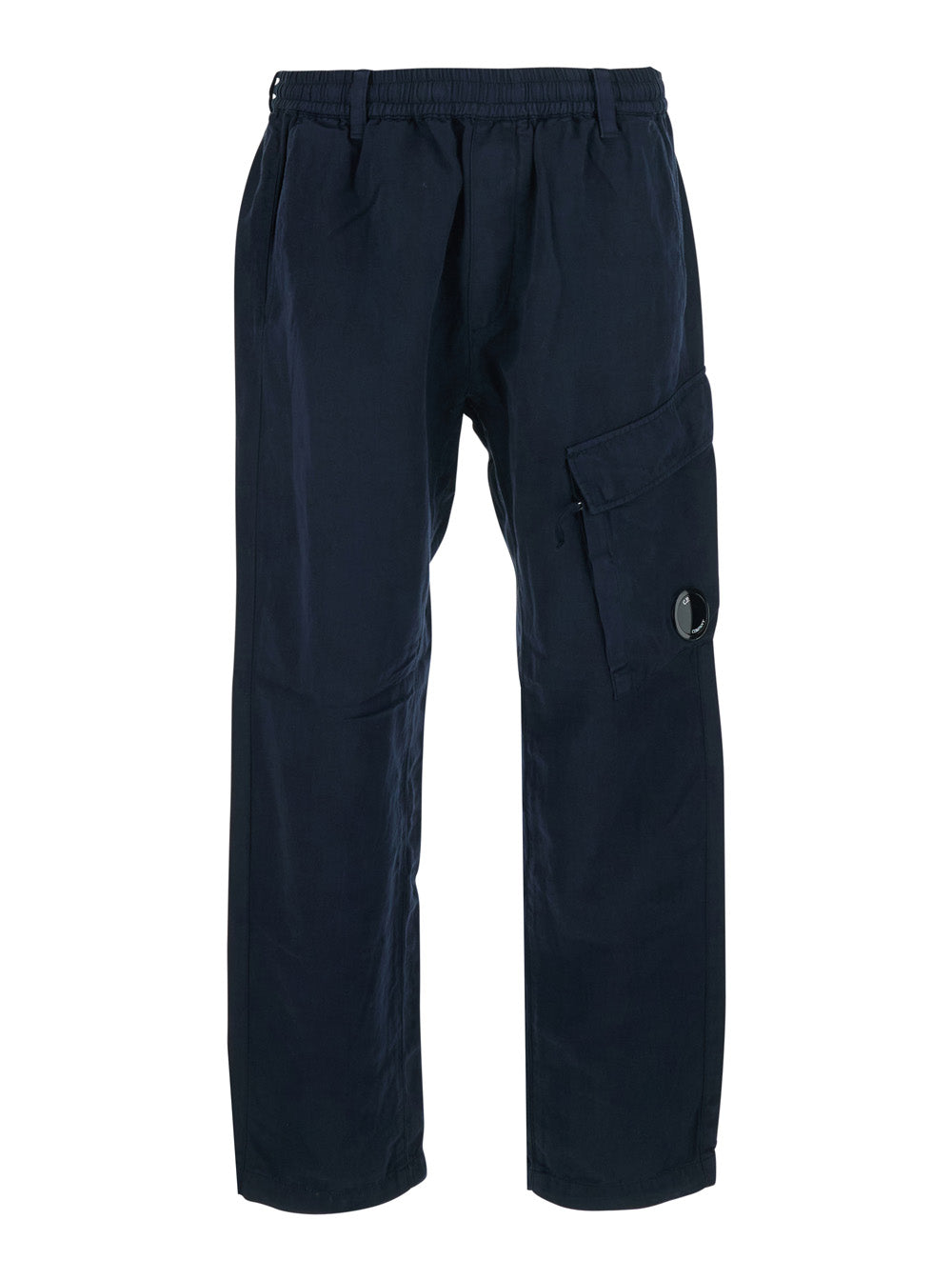 Blue Pants With Elasticated Waist And A Cargo Pocket In Cotton Linen Blend For Men Blu Trousers