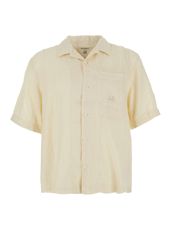 Shirt Linen With Logo, Beige
