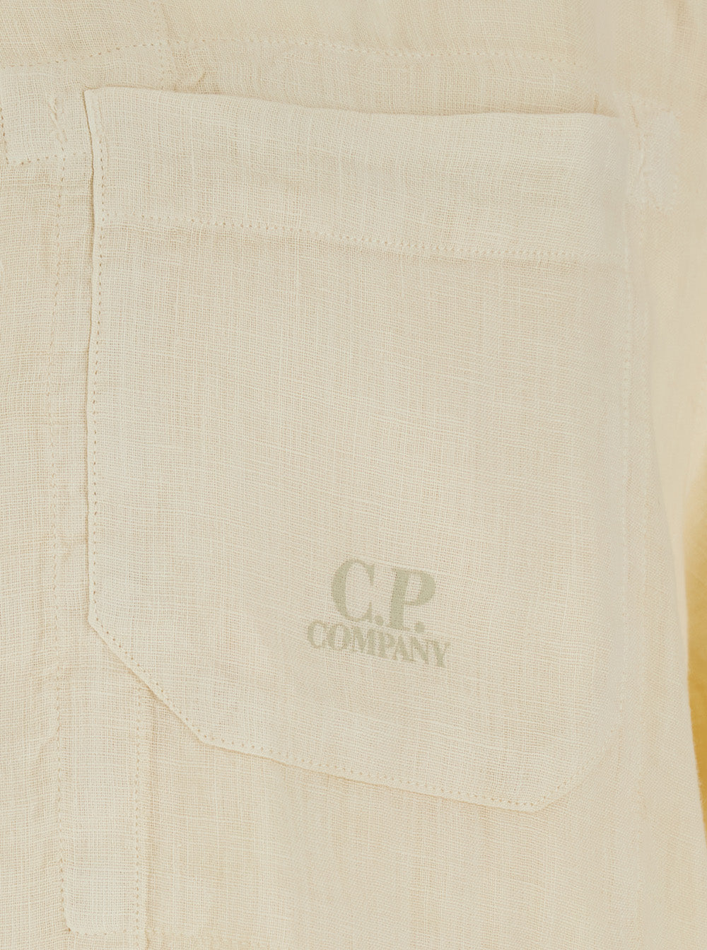 Beige Shirt With Logo Print On The Front In Linen Man And Blouses