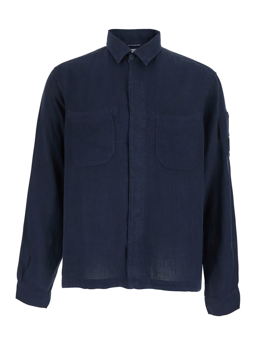 Shirt With Classic Collar, Blue Linen