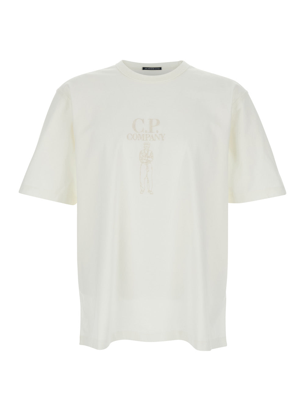 White Crew Neck T-Shirt With Logo On Front Cotton For Men Tshirts And Polo Shirts