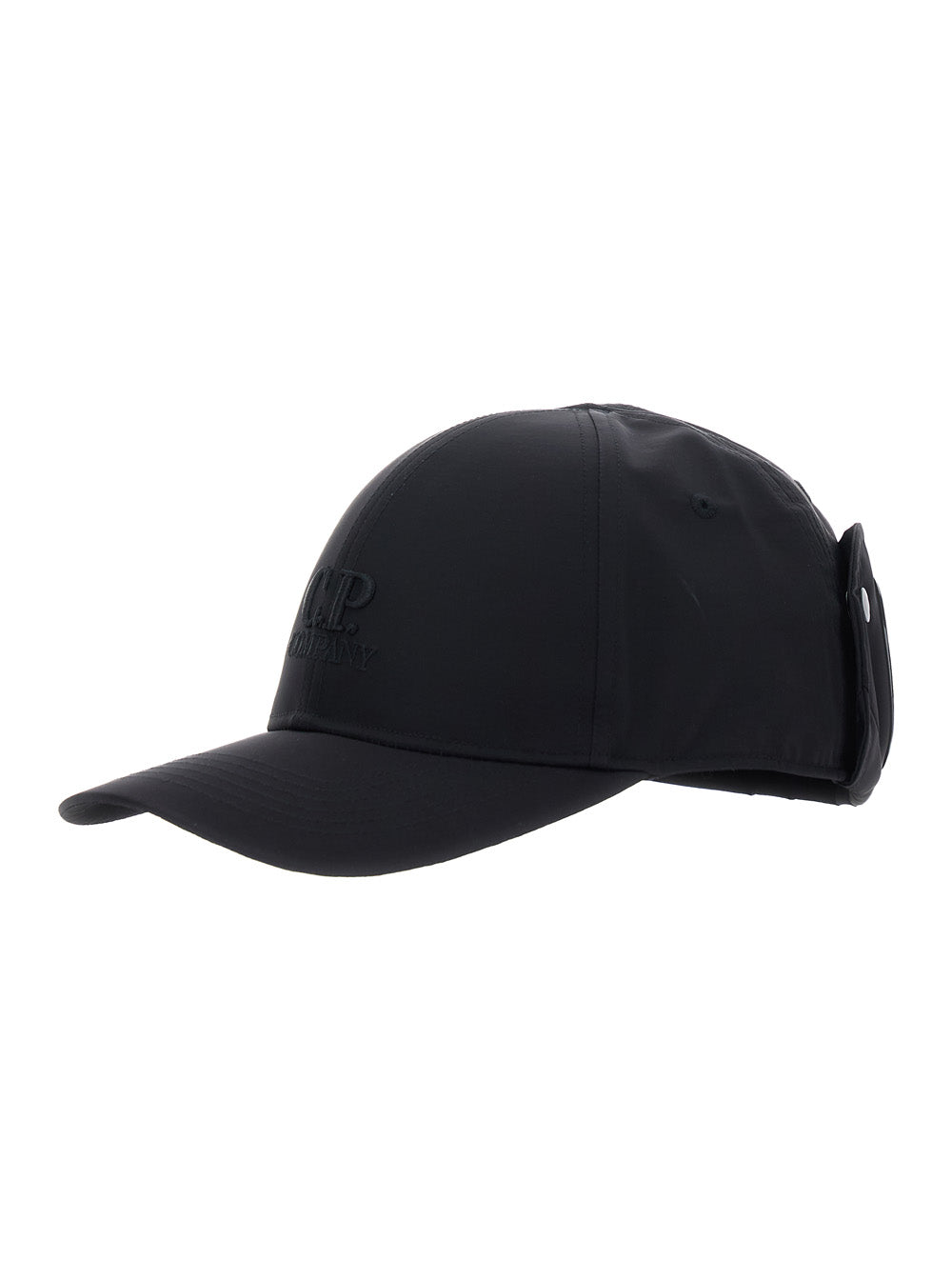 Baseball Cap C.P. COMPANY with Logo Lettering Embroidery on the Front and Google Detail Back in Black Fabric for Men Polyamide Hats Gloves