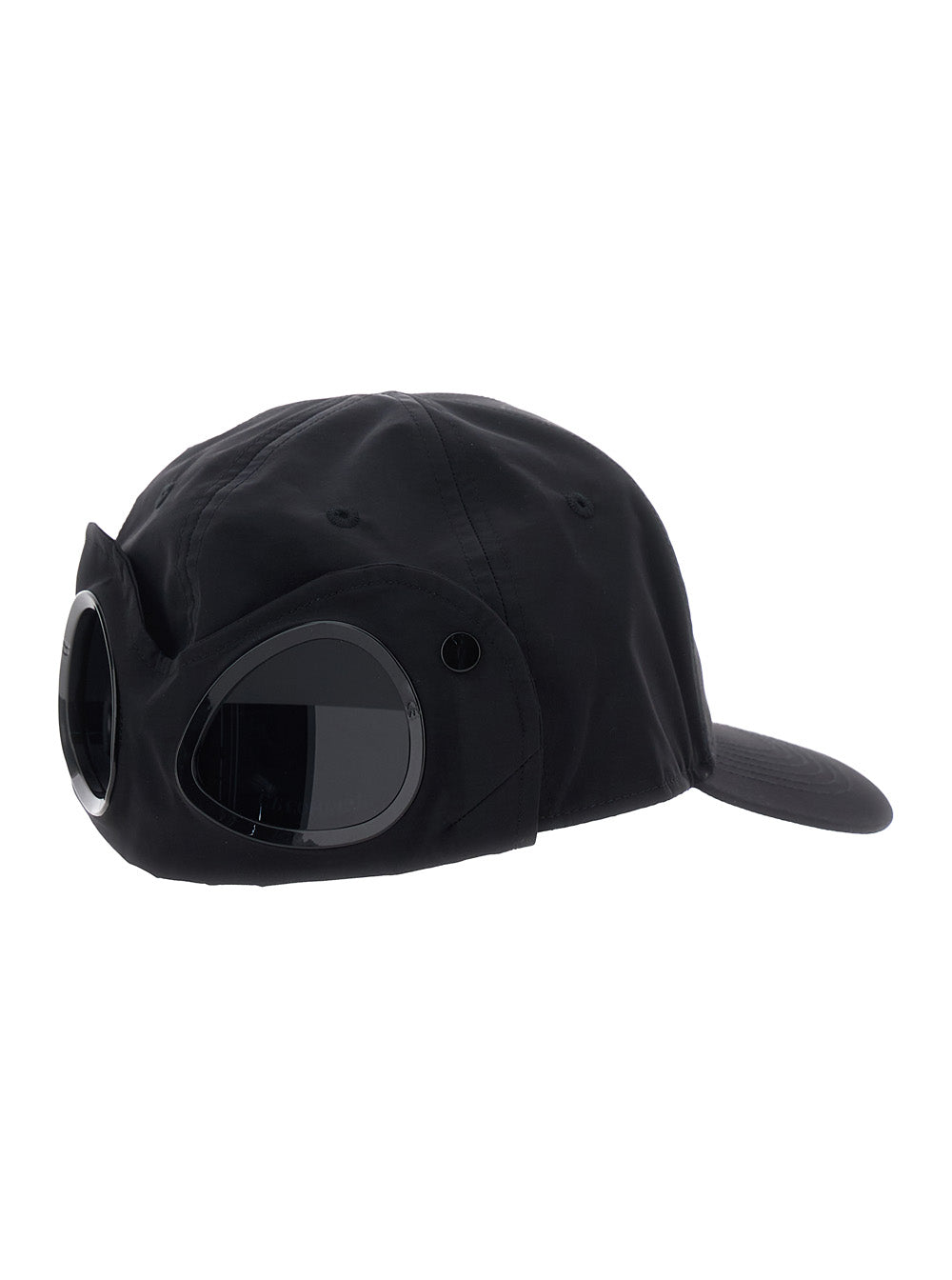 Baseball Cap C.P. COMPANY with Logo Lettering Embroidery on the Front and Google Detail Back in Black Fabric for Men Polyamide Hats Gloves