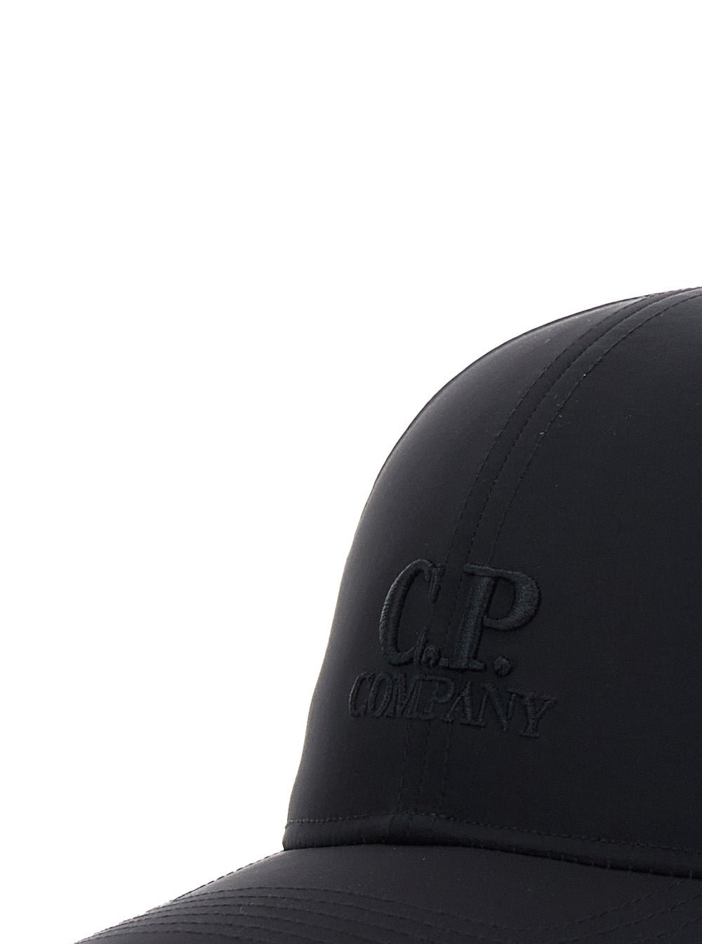 Baseball Cap C.P. COMPANY with Logo Lettering Embroidery on the Front and Google Detail Back in Black Fabric for Men Polyamide Hats Gloves