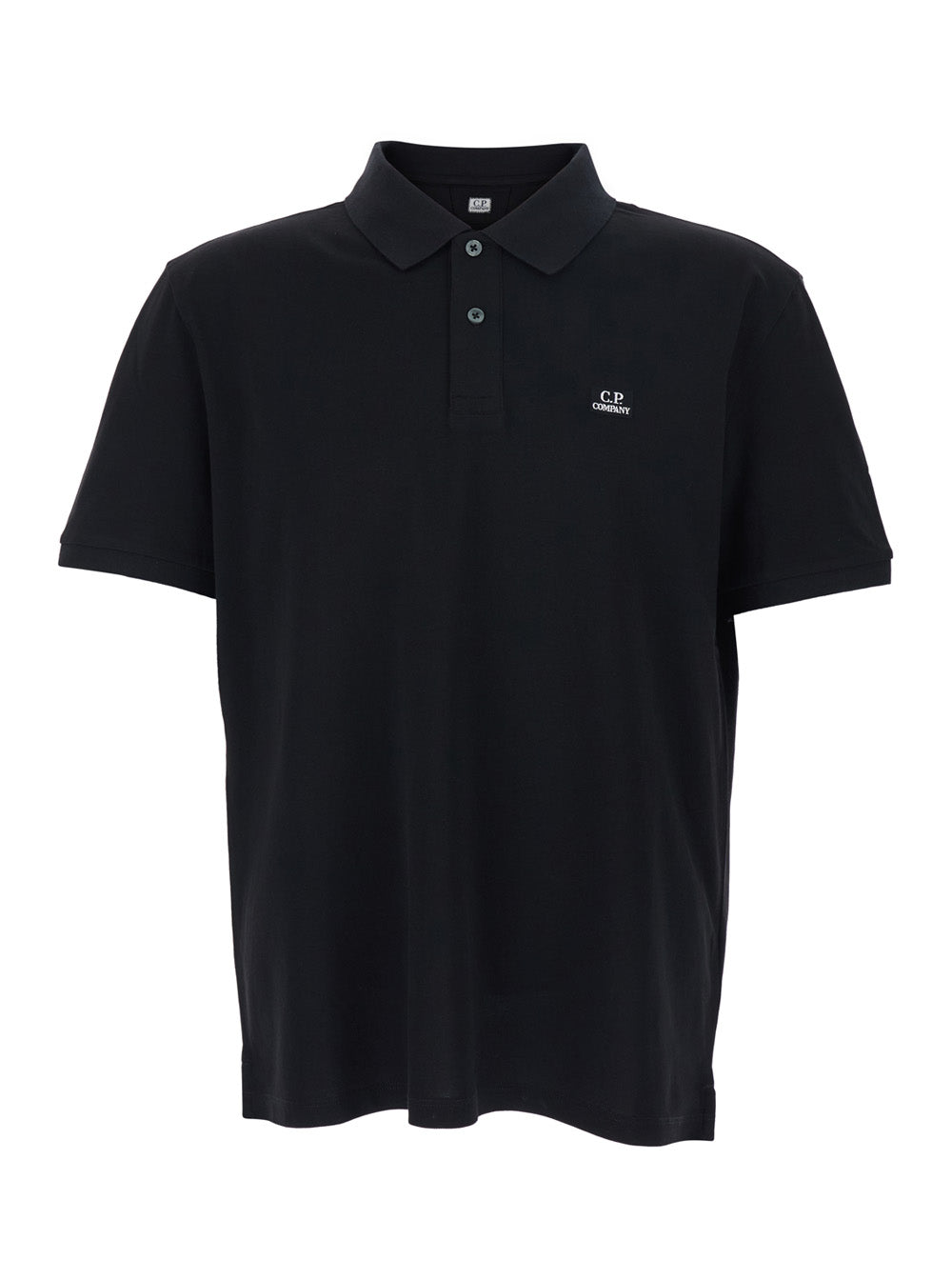 Black Polo with Classic Collar and Lettering Logo on the Front in Cotton for Men Elastane Tshirts Shirts