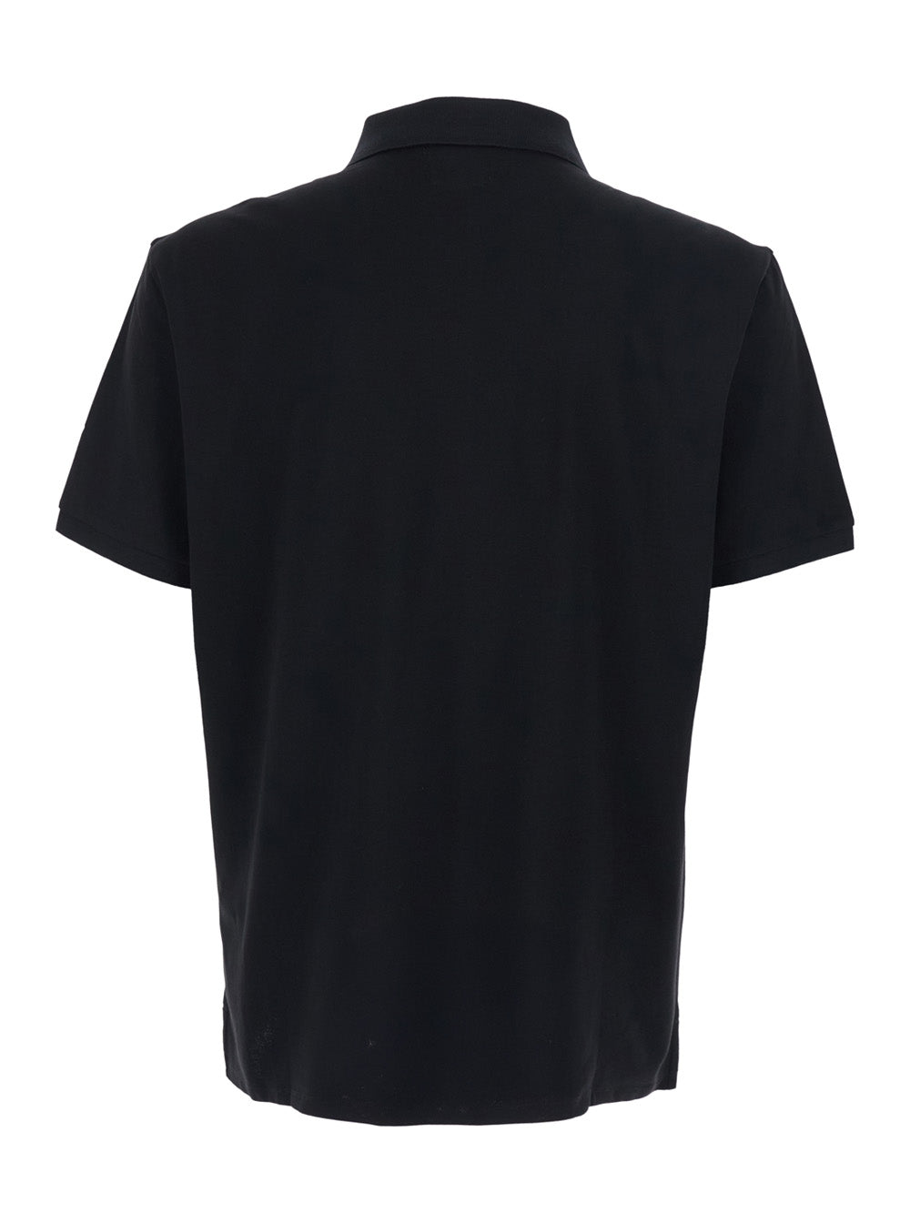 Black Polo with Classic Collar and Lettering Logo on the Front in Cotton for Men Elastane Tshirts Shirts