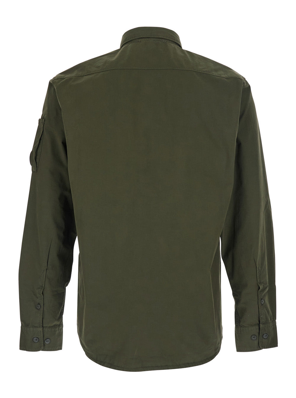 Green Jacket With Classic Collar And Logo Plate On Sleeve In Cotton Man Outerwear