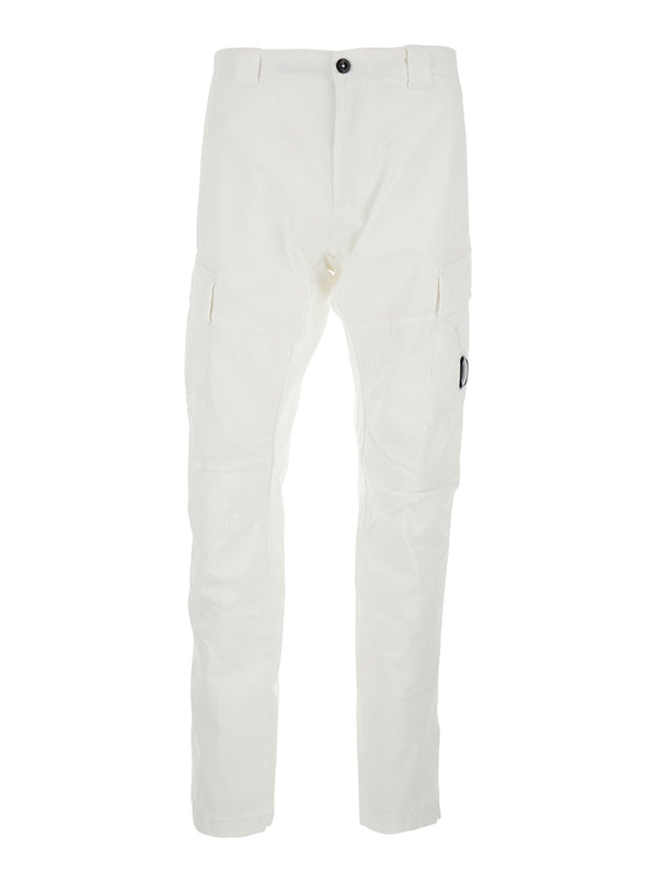 Cargo Trousers White Stretch Cotton