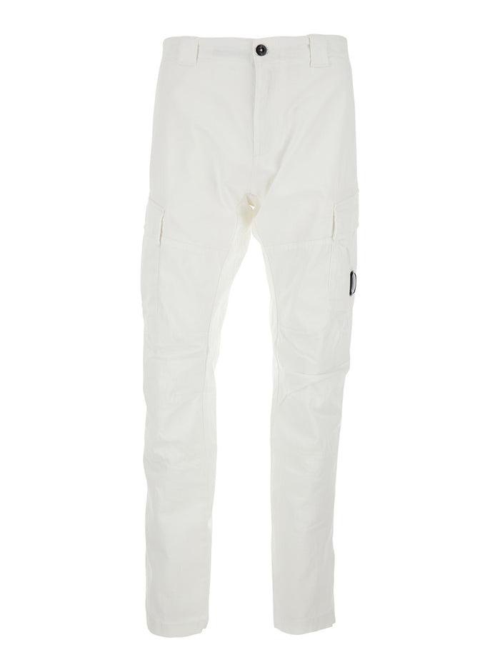 Cargo Pants RSCMPA743A005694G103 with Logo Plate on the Side and Two Pockets Front in White Stretch Cotton for Men Elastane Trousers