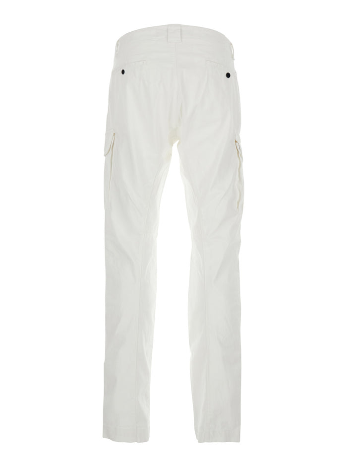 Cargo Pants RSCMPA743A005694G103 with Logo Plate on the Side and Two Pockets Front in White Stretch Cotton for Men Elastane Trousers