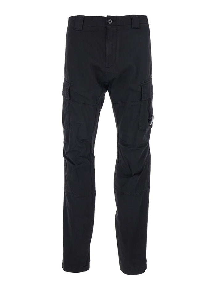 Cargo Pants RSCMPA743A005694G999 with Logo Plate on the Side and Two Pockets Front in Black Stretch Cotton for Men Elastane Trousers