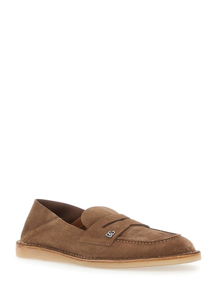 Brown Loafers Florio with DG Logo Detail on the Side in Suede for Men Calf