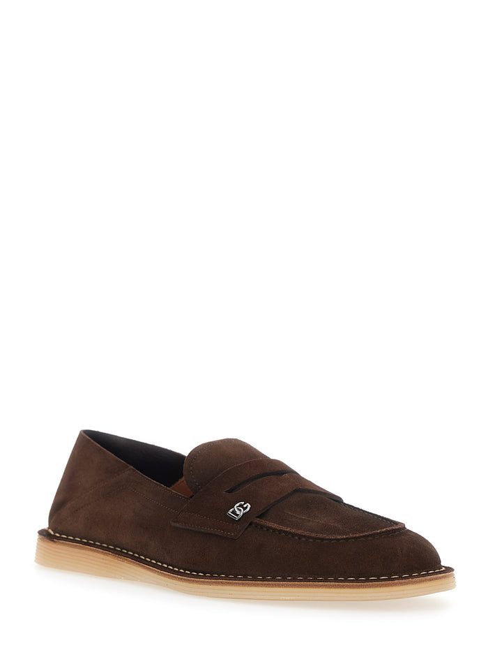 Brown Florio Loafers with DG Logo Detail on the Side in Suede for Men Calf