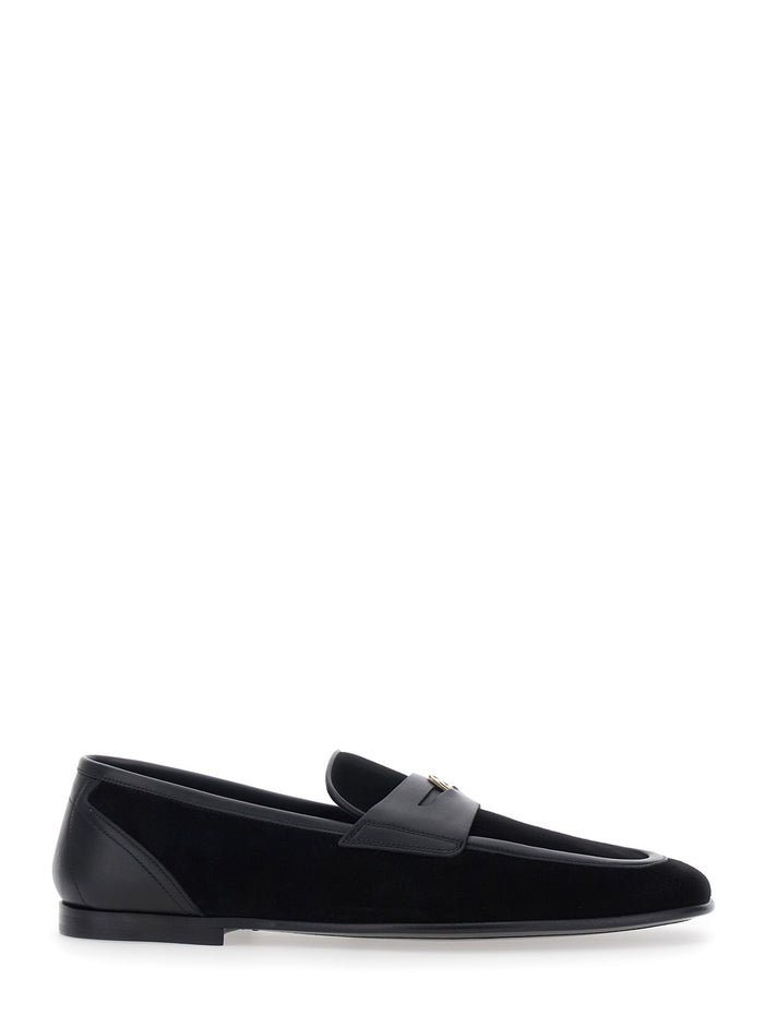 Ariosto Black Loafers with DG logo plaque on the front in Leather and Suede for Men Calf