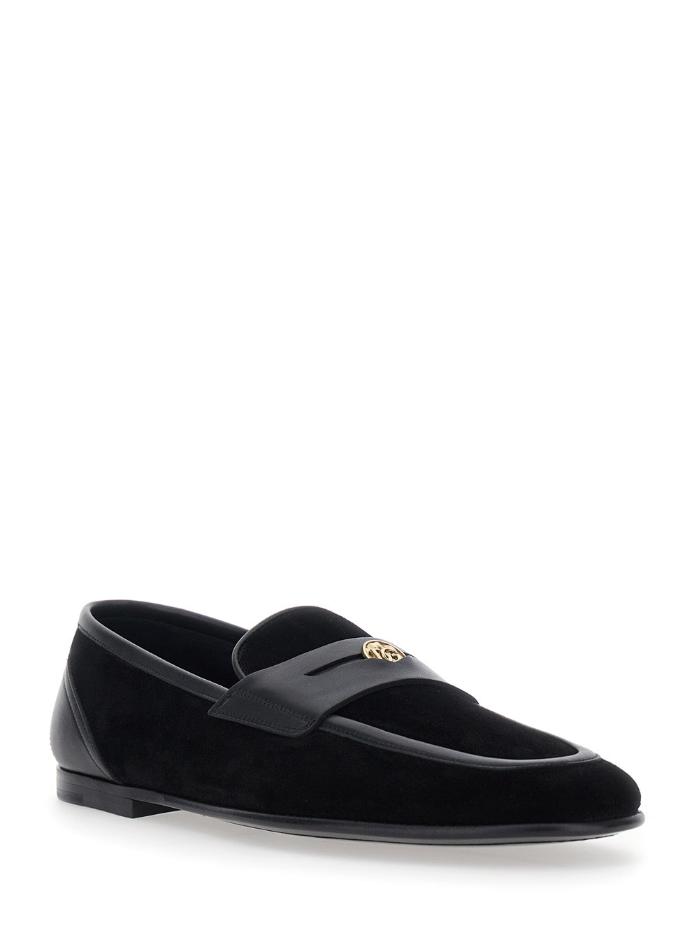 Ariosto Black Loafers with DG logo plaque on the front in Leather and Suede for Men Calf