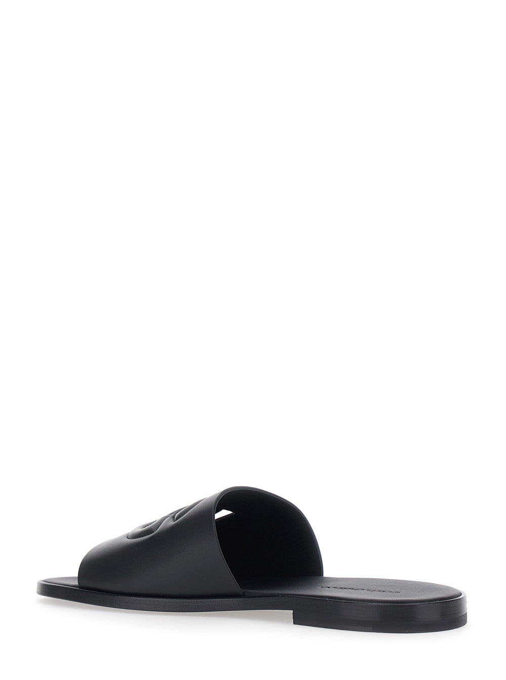 Black Sandals with Cut-Out Logo Detail In Leather for Men Calf Flat Shoes