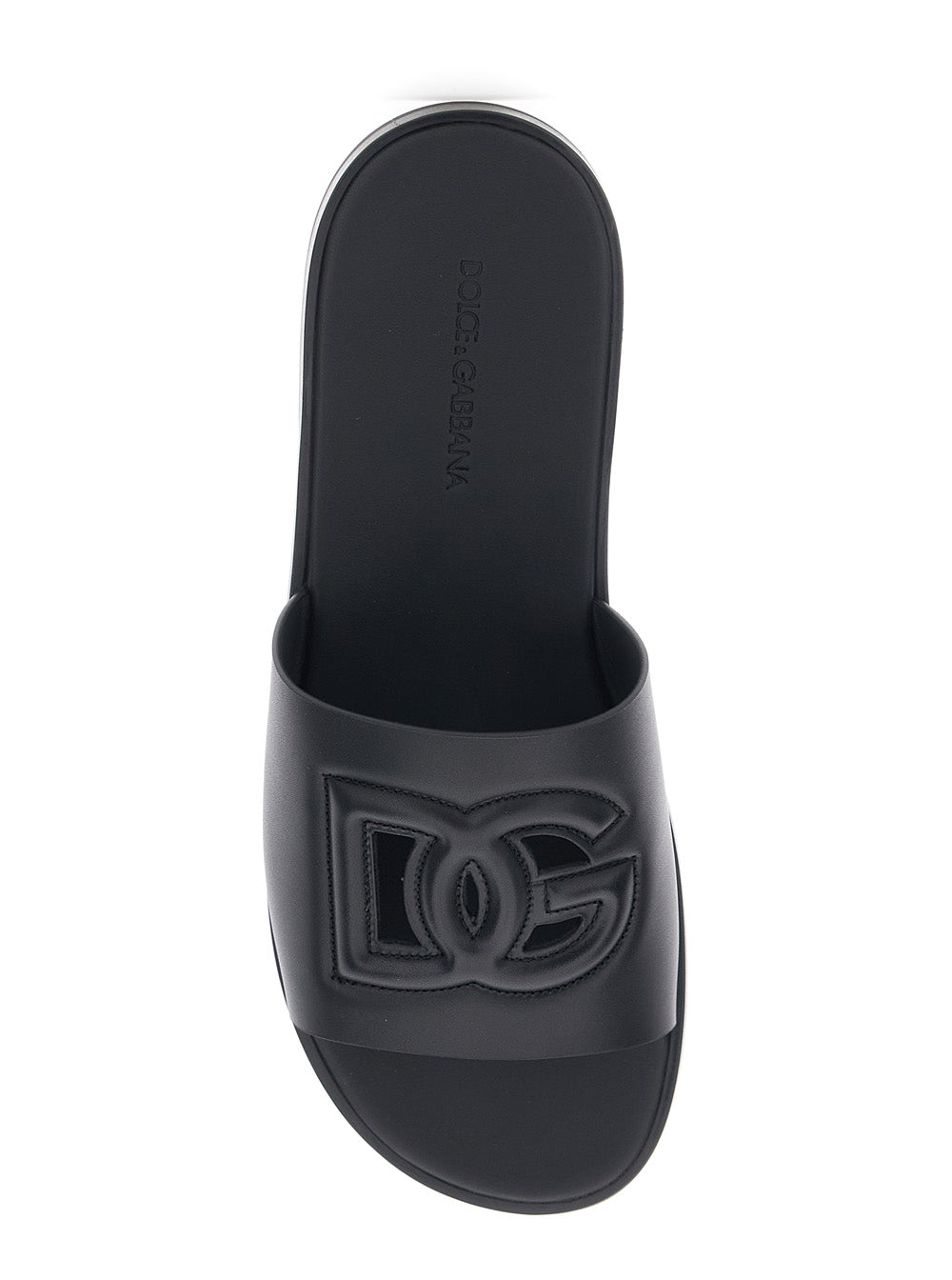 Black Sandals with Cut-Out Logo Detail In Leather for Men Calf Flat Shoes