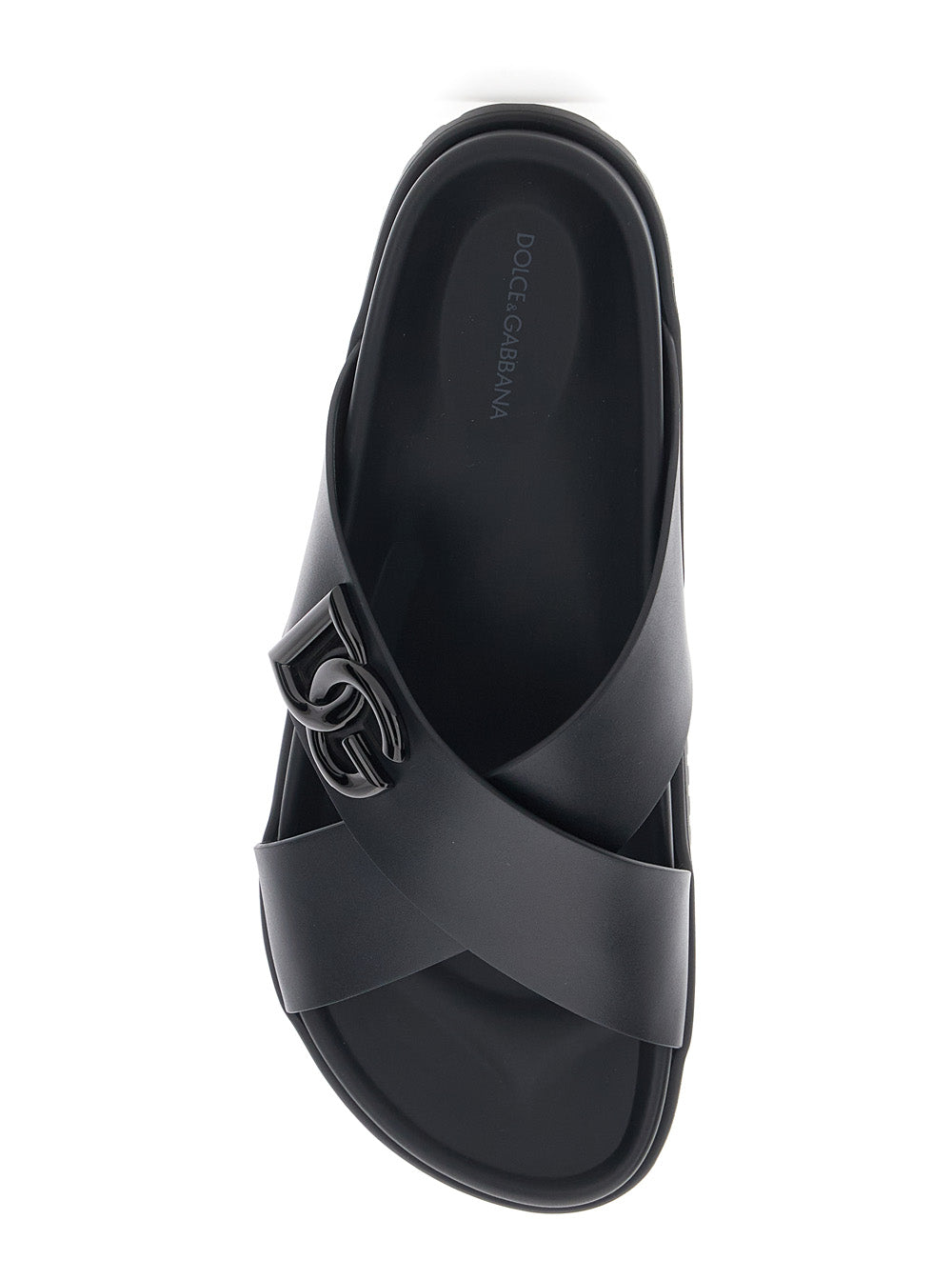 Black Sandals with DG Logo Detail and Incricio on the Front in Leather for Men Lamb Flat Shoes