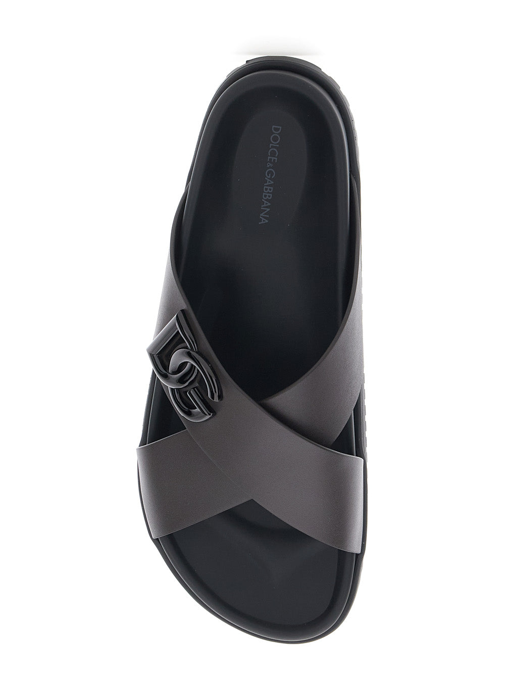 Brown Leather Sandals with DG Logo Detail on the Front for Men Calf Flat Shoes