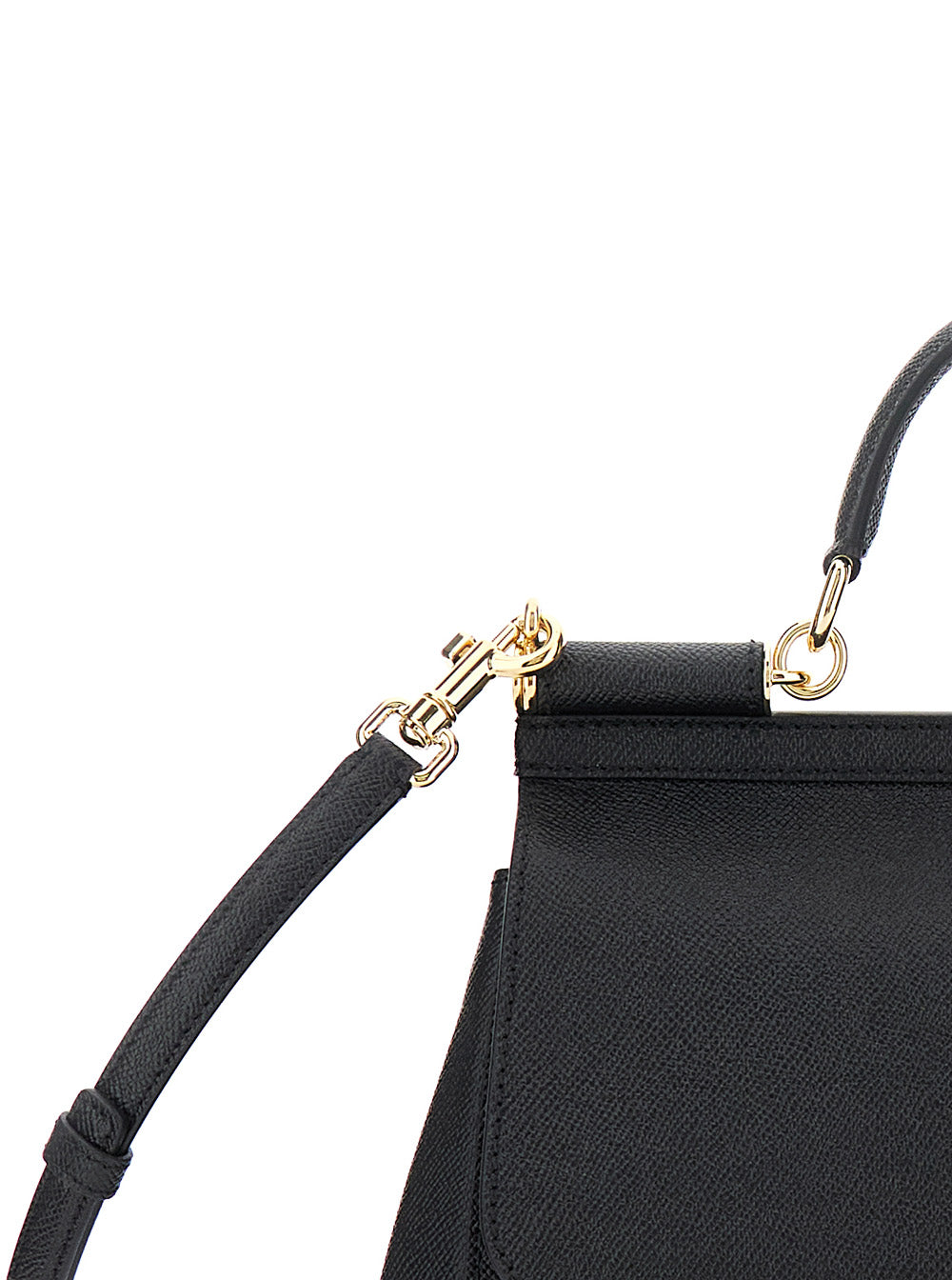 Sicily Black Medium Handbag with Logo Plate on Front in Grained Leather for Women Cotton Calf Hand Bags