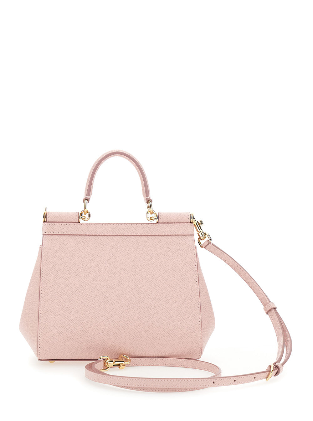 Sicily Pink Small Handbag with Adjustable and Removable Shoulder Strap Logo Plate on the Front in Granied Leather for Women Calf Hand Bags