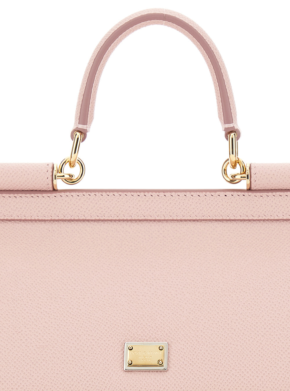 Sicily Pink Small Handbag with Adjustable and Removable Shoulder Strap Logo Plate on the Front in Granied Leather for Women Calf Hand Bags