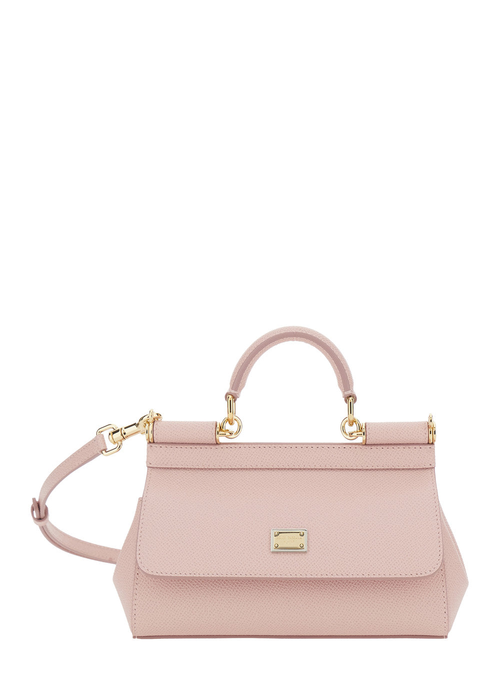 Sicily Pink Handbag With Adjustable And Removable Shoulder Strap Logo Plate On The Front Leather For Women Calf Hand Bags