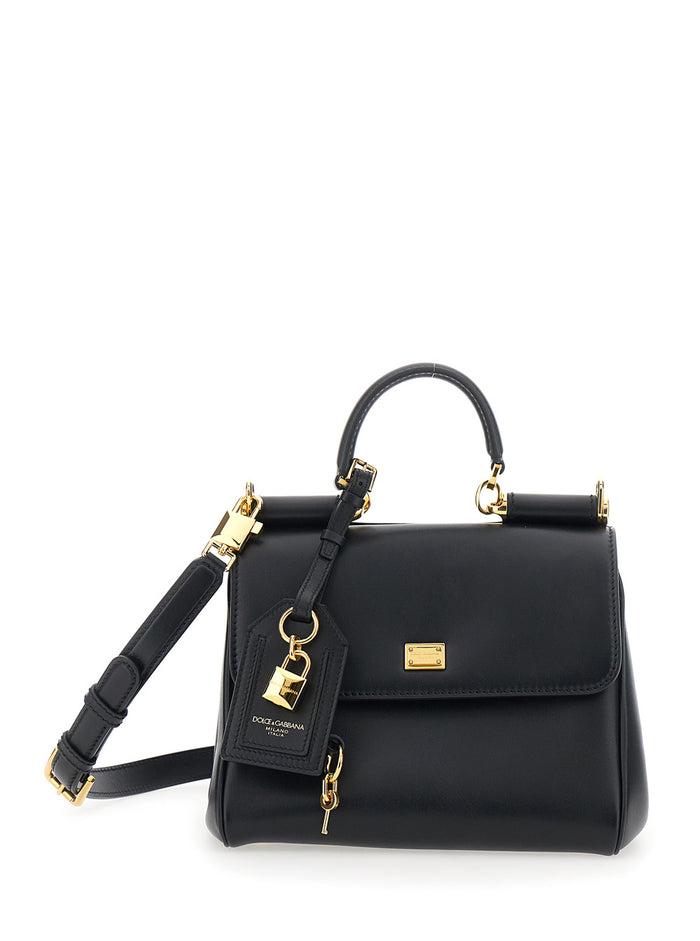 Black Handbag My Sicily Piccola with Padlock Detail and Adjustable Removable Shoulder In Leather Strap for Women Calf Pvc Hand Bags