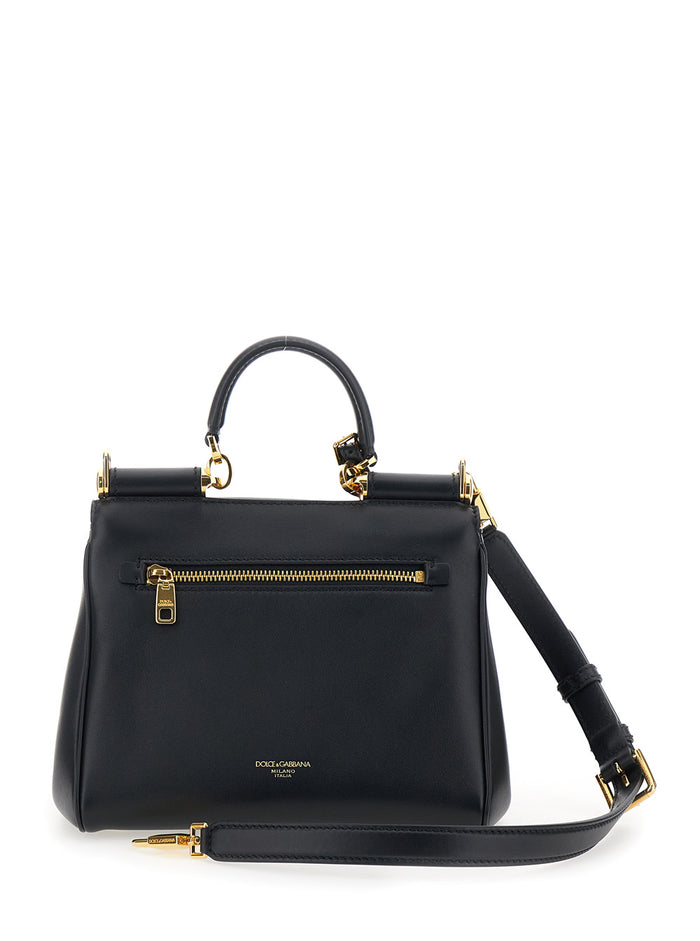 Black Handbag My Sicily Piccola with Padlock Detail and Adjustable Removable Shoulder In Leather Strap for Women Calf Pvc Hand Bags