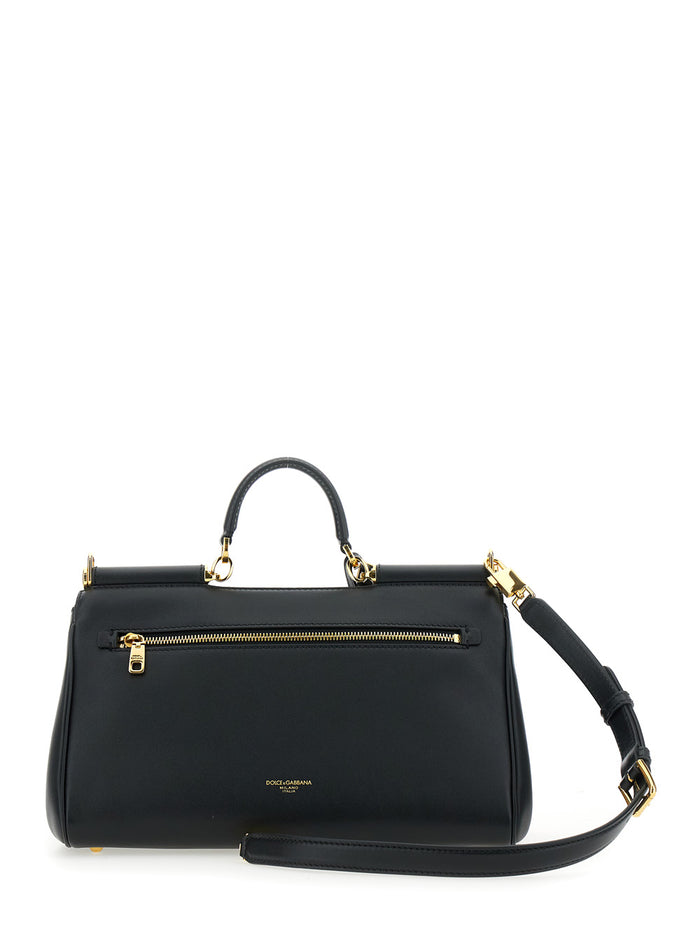 My Sicily Black Medium Handbag with Lock Detail and Adjustable Removable Leather Shoulder Strap for Women Calf Pvc Hand Bags