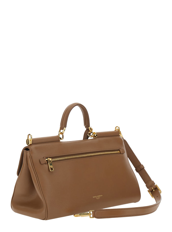 Brown Medium Handbag My Sicily with Padlock Detail and Adjustable Removable Strap In Leather for Women Calf Pvc Hand Bags