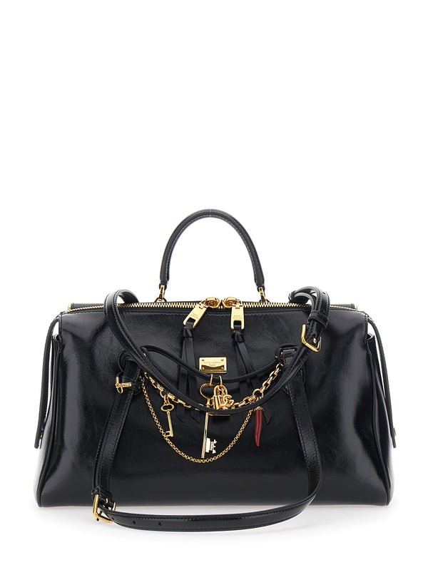 Shoulder Bag Vittoria Black Leather Cotton