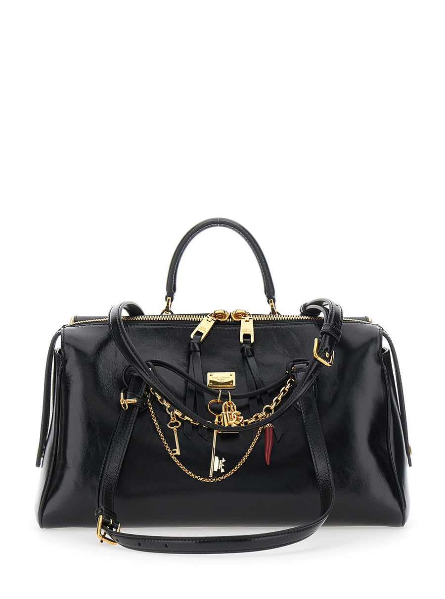 Shoulder Bag Vittoria Black Leather Cotton