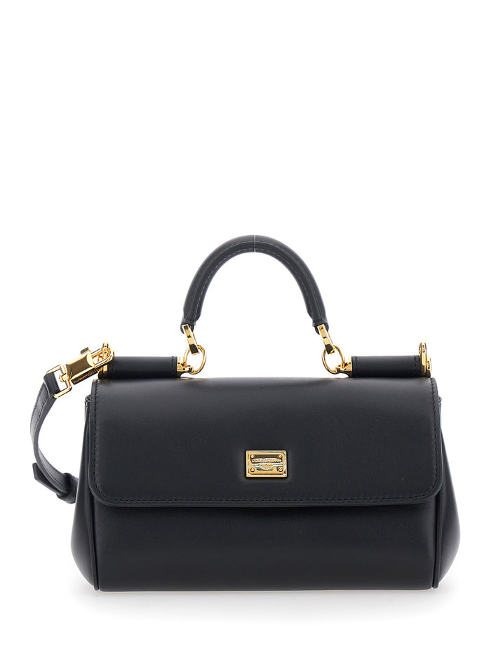 Black Crossbody bag My Sicily Mini with Adjustable and Removable Leather Strap for Women Cotton Calf