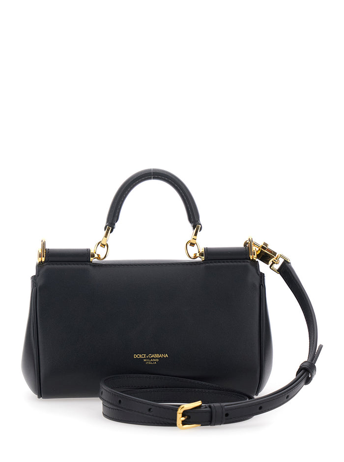 Black Crossbody bag My Sicily Mini with Adjustable and Removable Leather Strap for Women Cotton Calf
